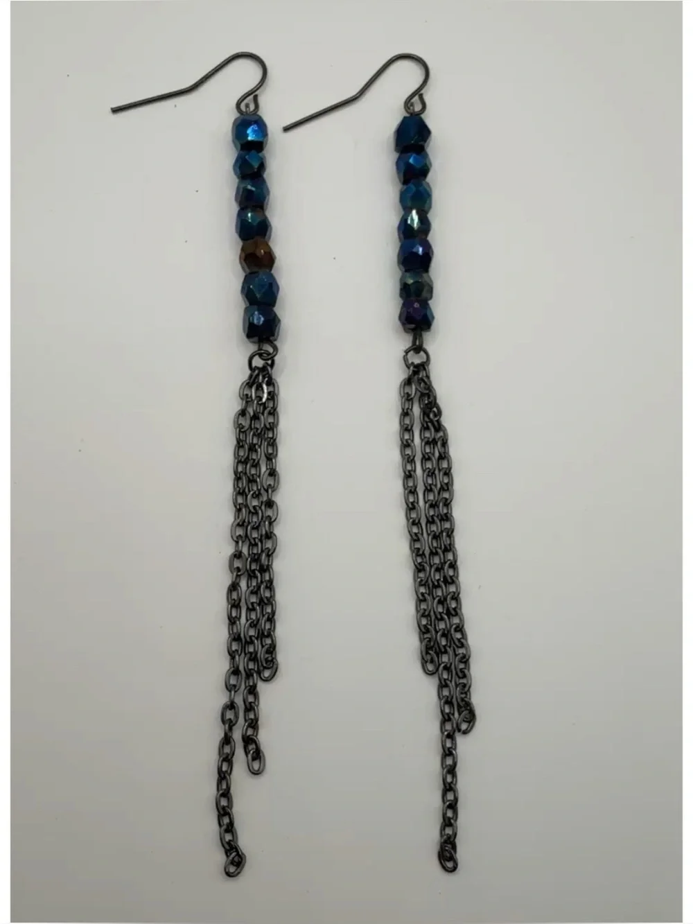 OOAK 4.5”L Vintage Glass Beaded Earrings w/ Gunmetal Chains Custom Handmade